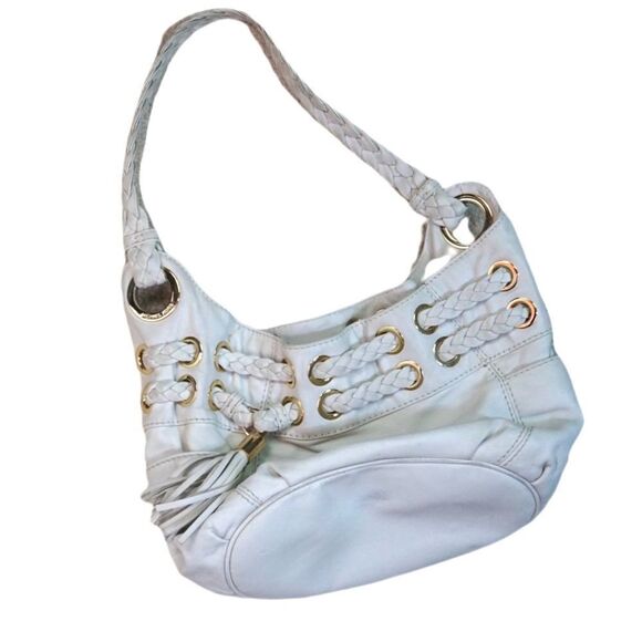 Michael Kors White Leather Shoulder Bag with Braided Shoulder Strap - Picture 3 of 10
